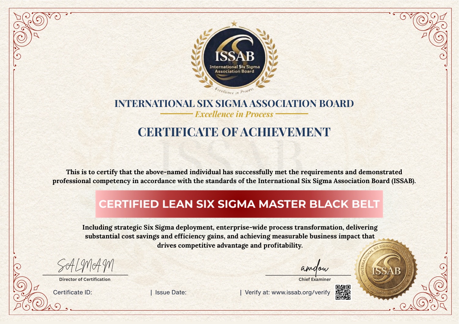 ISSAB Lean Six Sigma Master Black Belt Certificate